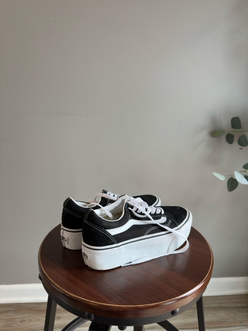 Vans Black and White Platform Old Skool Shoes